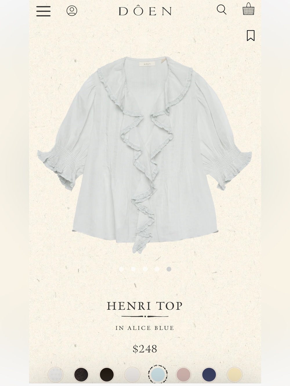 DOEN Alice Blue Ruffle-Front Organic Cotton Voile Top